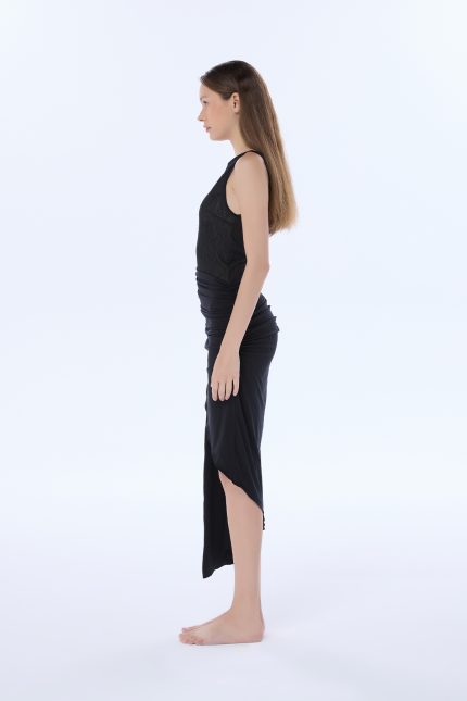 ALLY BLACK ASYMMETRIC LACE DRESS - Image 3