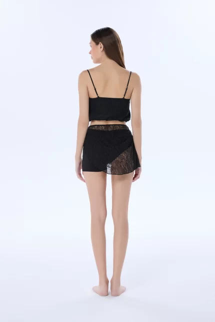 GIA BLACK LACE ASYMMETRIC SHORTS - Image 2