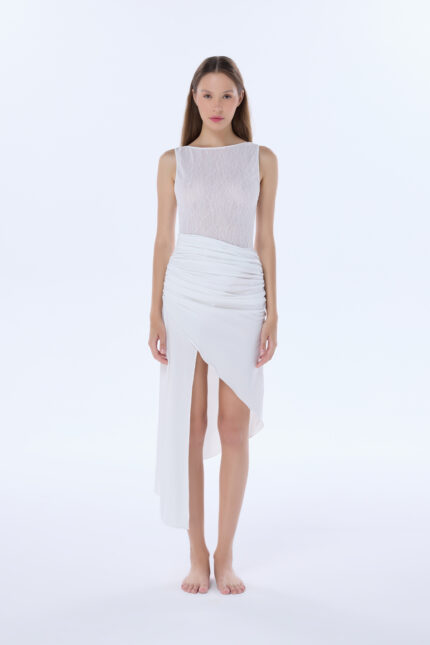 ally white lace asymmetric dress