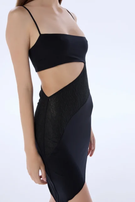 FRANKIE BLACK LACE ASYMMETRIC NIGHTDRESS - Image 5