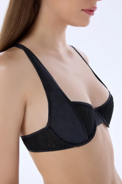 MARILYN GRAY SILK AND LACE BALCONETTE BRA - Image 5