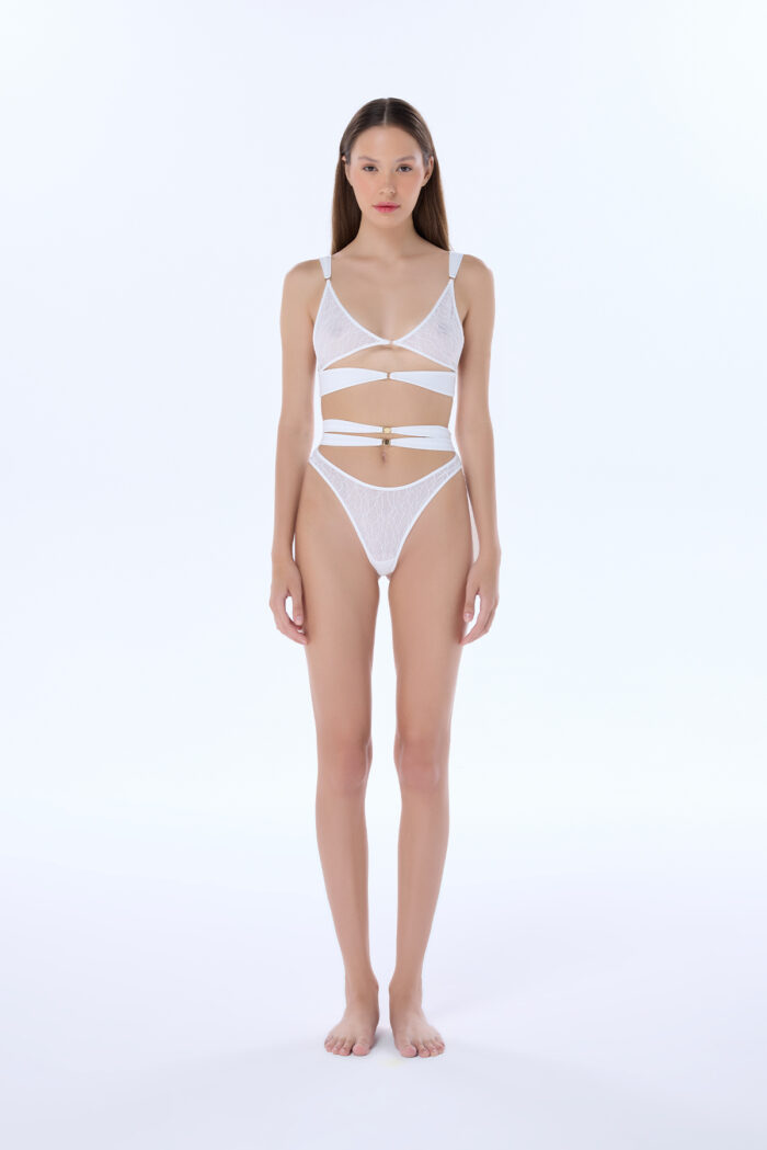 victoria white high waisted lace thong